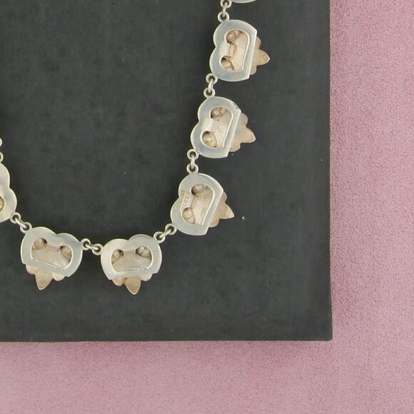 sterling silver vintage mexico beaded shell link collar necklace size 15.5in - Picture 3 of 3